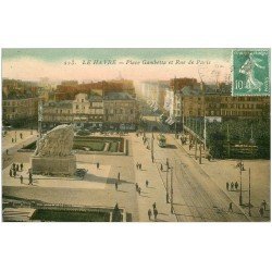 carte postale ancienne 76 LE HAVRE. La Place Gambetta Rue de Paris 1925