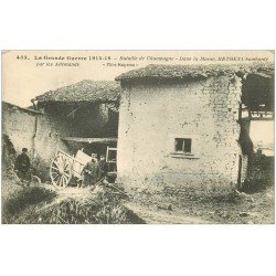 carte postale ancienne 51 BETHENY. Militaire dans une Ferme bombardée