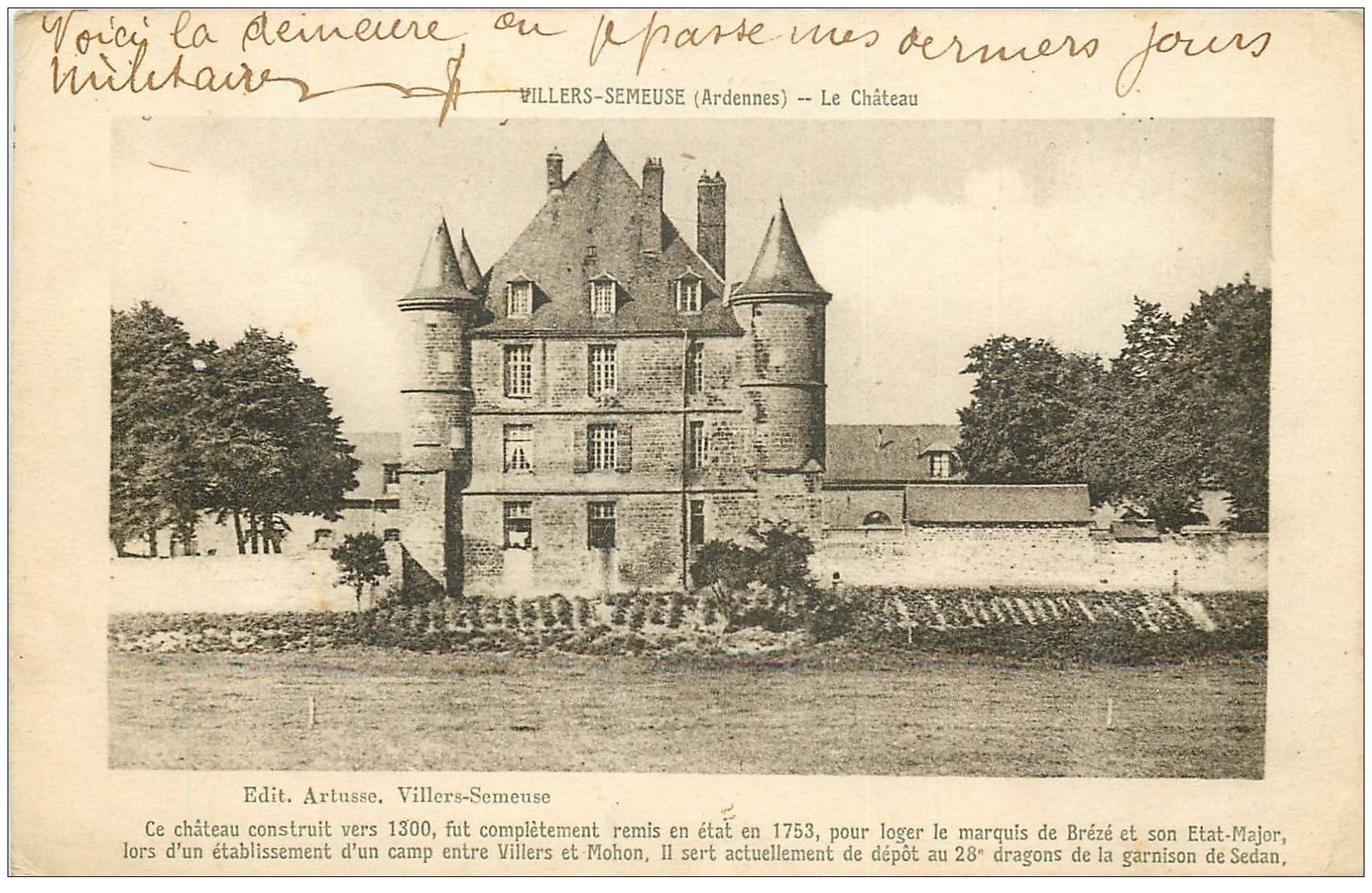 08 VILLERS-SEMEUSE. Le Château 1919