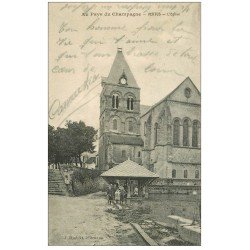 carte postale ancienne 51 VERTUS. L'Eglise et le Lavoir 1918