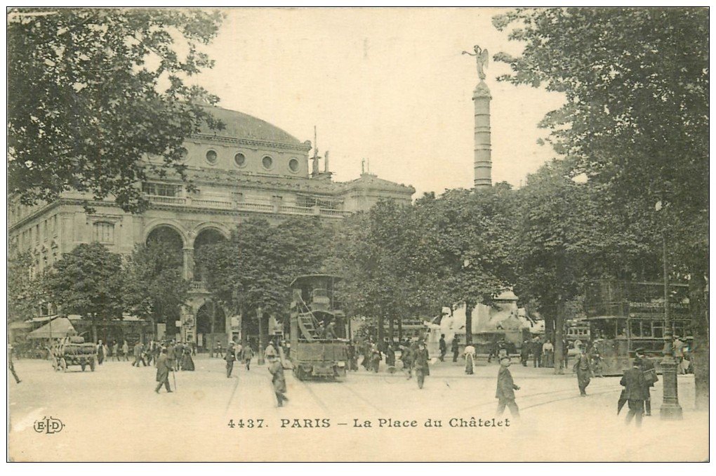 Paris I Place Du Chatelet Tramway A Imperiale Et A Vapeur 1913