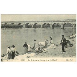 47 AGEN. Lavandières Laveuses sur la Garonne. Pont-Canal