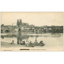 54 PONT-A-MOUSSON. Eglise Saint-Martin en Laveuses Lavandières 1916 avec leurs Enfants