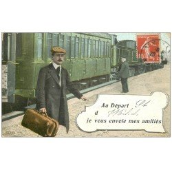 55 SAINT-MIHIEL. Carte montage Train en Gare et Voyageur