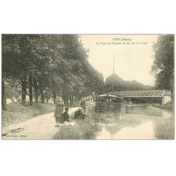 55 VOID. Pont du Chemin de Fer sur Canal. Militaires Pêcheurs et Péniche