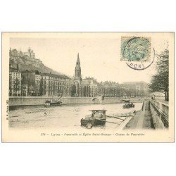 carte postale ancienne 69 LYON. Passerelle Eglise Saint-Georges 1906