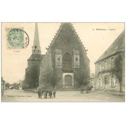 carte postale ancienne 72 MELLERAY. Eglise et Café du Commerce 1906