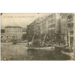 carte postale ancienne 83 TOULON. Les Canots Majors et le Quai avec Marins