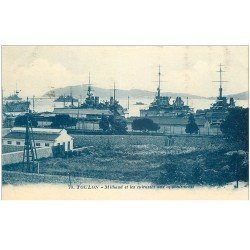 carte postale ancienne 83 TOULON. Milhaud et les Cuirassés aux appontements 1922