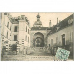 carte postale ancienne 89 JOIGNY. Eglise Saint Jean et porche 1905. finement déliassée....