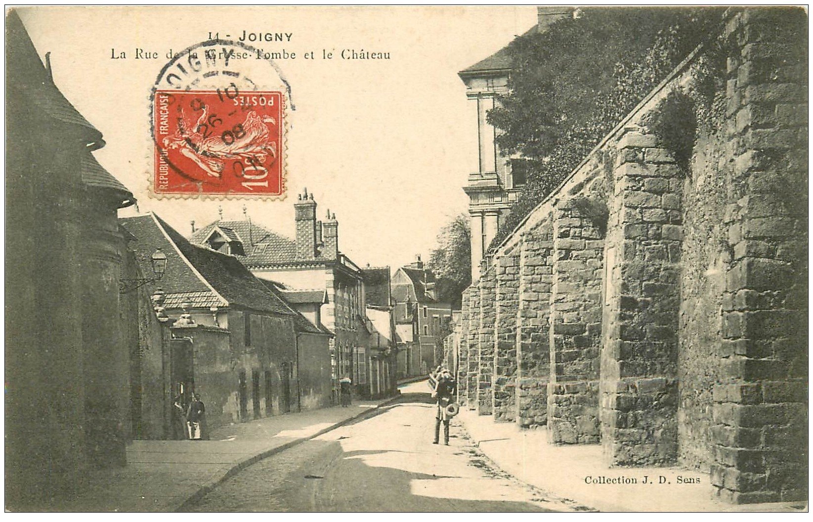 89 JOIGNY. Rue de la Grosse Tombe et Château 1908 avec Livreur Boulanger