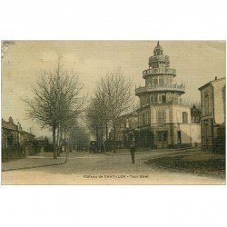 carte postale ancienne K. 92 CHATILLON. Tour Biret au Plateau 1909 Vins et Liqueurs. Carte toilée