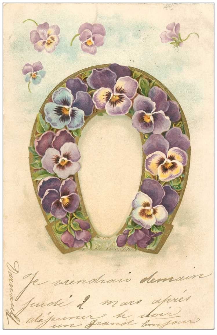 Fleurs Bouquet De Violettes Et Fer A Cheval Pour Paris 1906