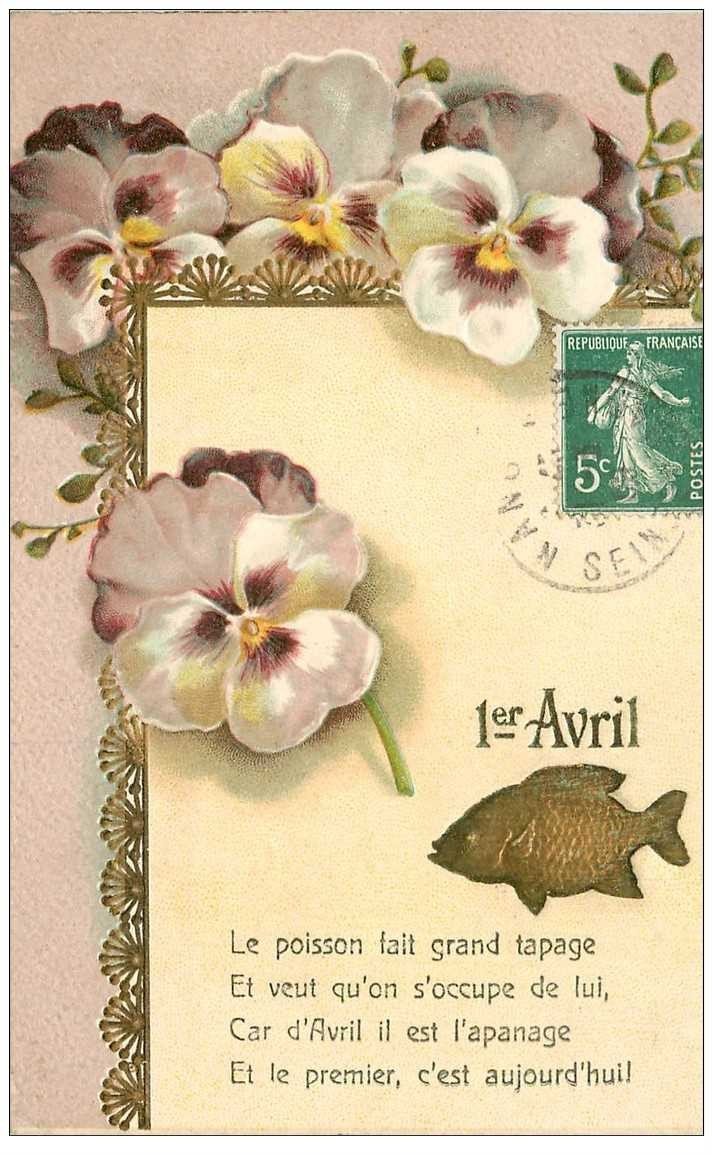 Fleurs Sans Soucis Et Poisson 1er Avril 1909