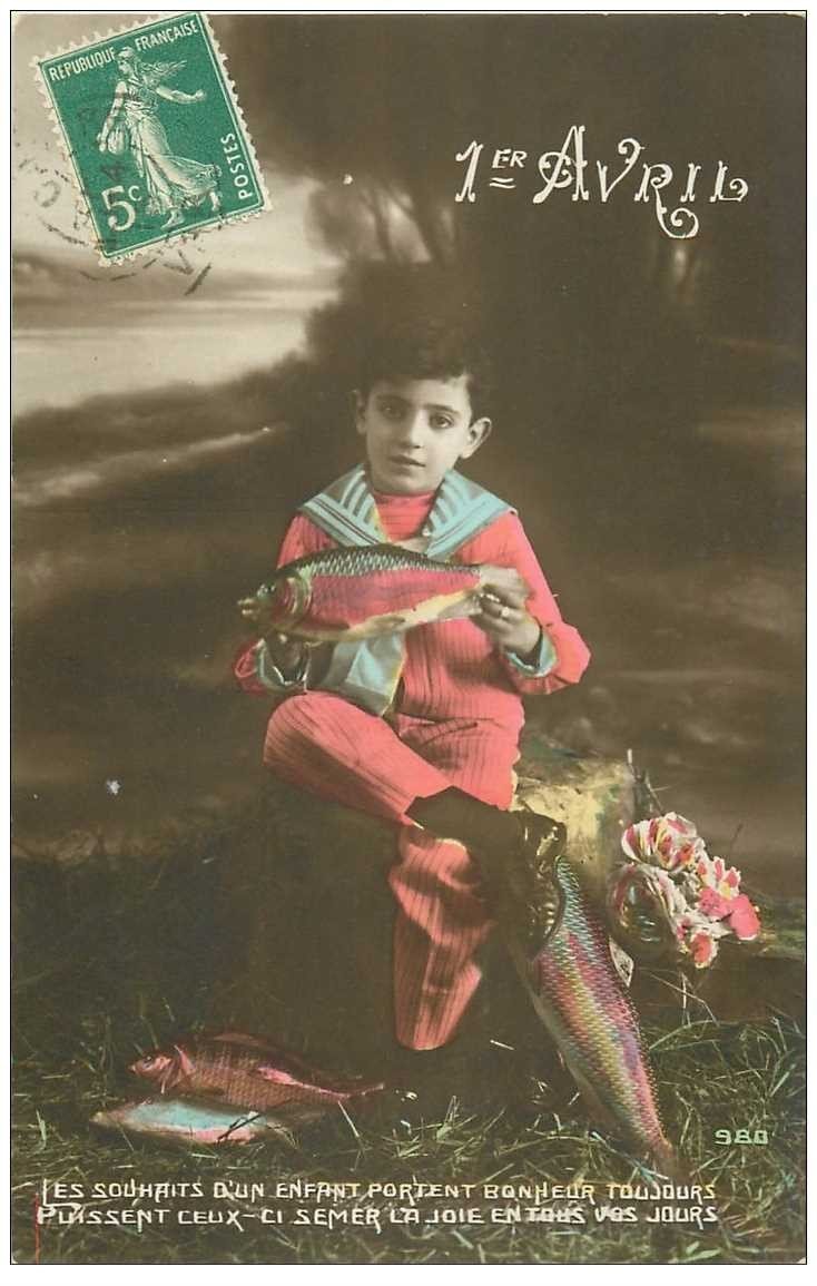 Fete 1er Avril Enfant Et Poissons 1913