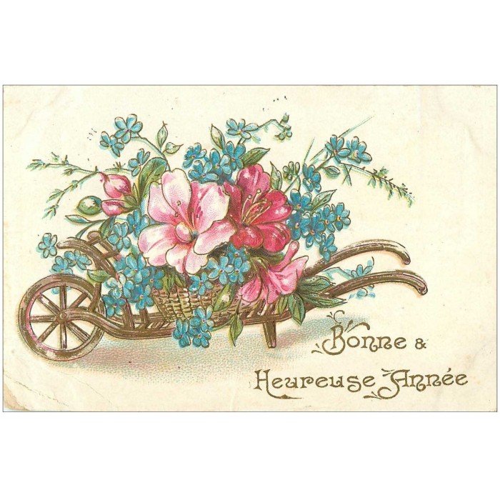 NOUVEL AN. Bonne Année carte gaufrée Fleurs 1907