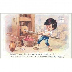 ILLUSTRATEUR RIGHT. Le Vigneron avec sa presse à raisin pour le vin.