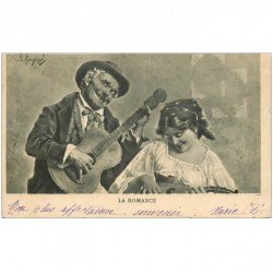 carte postale ancienne ILLUSTRATEUR ZAMPIGHI. La Romance d'un Guitariste à une Napolitaine avec mandoline 1906