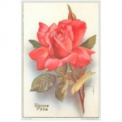 carte postale ancienne ILLUSTRATEURS. Superbe Rose et Bonne fête en relief par Nivey