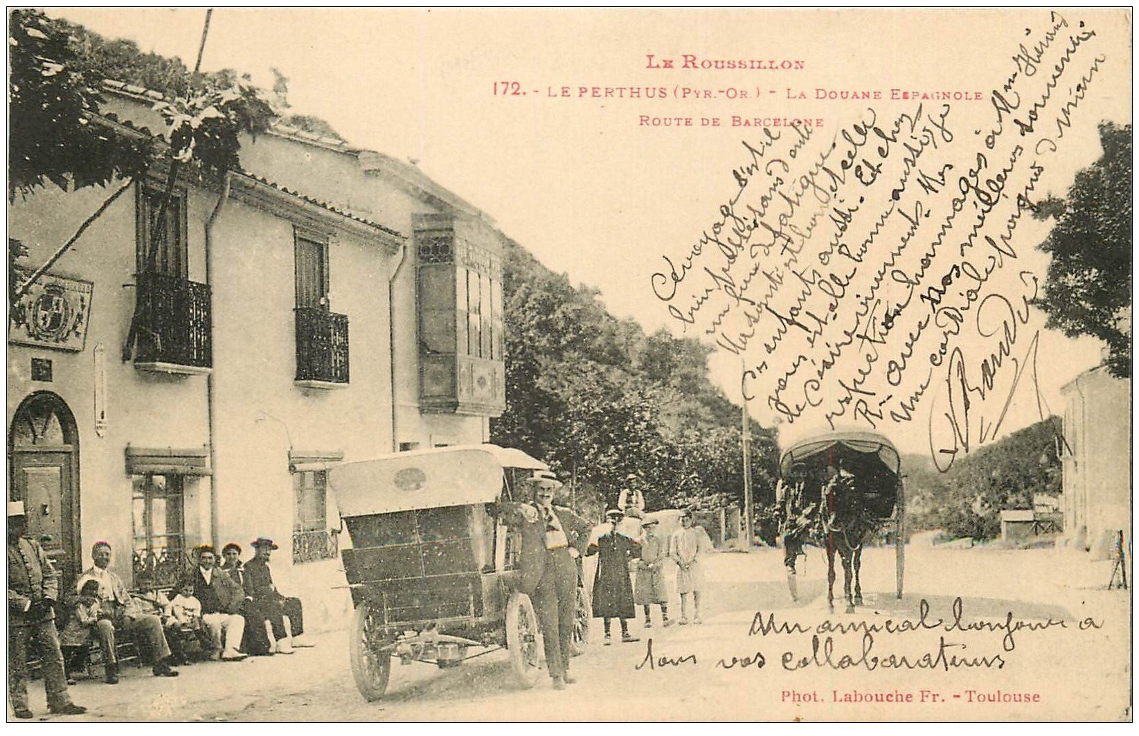 66 Le Perthus Douane Espagnole Route De Barcelone 1928 Attelage Voiture Et Douaniers