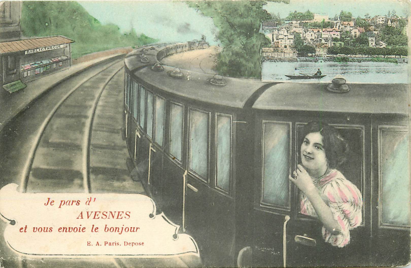 Carte Montage Gare Train Locomotive Voyageuse Je Pars De Avesnes