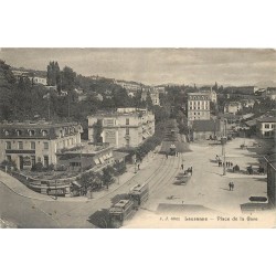 LAUSANNE. Tramways et Hôtel Continental Place de la Gare 1911