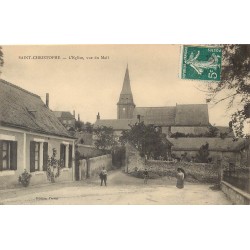 2 superbes cpa 37 SAINT-CHRISTOPHE. L'Eglise et Hôtel de Ville animation 1912