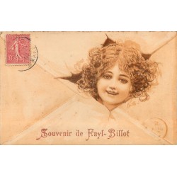 2 superbes cpa 52 FAYL-FAYS-BILLOT. Jeune fille dans carte postale et Souvenir 1907