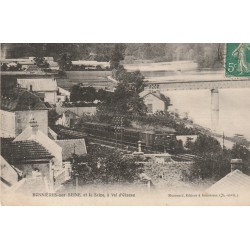 78 BONNIERES-SUR-SEINE. Vue aérienne sur le Pont et un train 1909