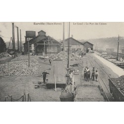52 EURVILLE. Canal et Port des Usines 1910 Ouvriers voie ferrée et Péniches