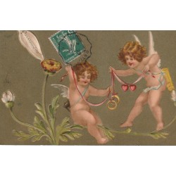 Superbe carte gaufrée L'ANGE ou ANGELOT avec la Marguerite à effeuiller 1907 "passionnément"