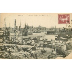 2 Cpa 13 MARSEILLE. Cathédrale et déchargements Quai Joliette ainsi que la Cannebière 1906