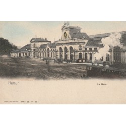 Belgique NAMUR. La Gare avec tramway à vapeur