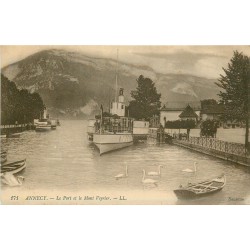 4 cpa 74 ANNECY. Port Mont Veyrier, Lac, Île des Cygnes et Parmelan