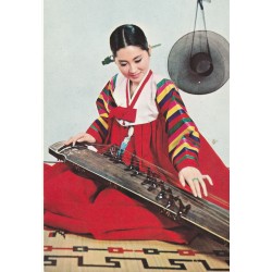 COREE KOREA. A woman plays Kayakum one of Korean musical instrument