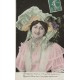 5 cpa série J.L.C FEMME AU CHAPEAU vert, bleu, blanc, rose et or 1908